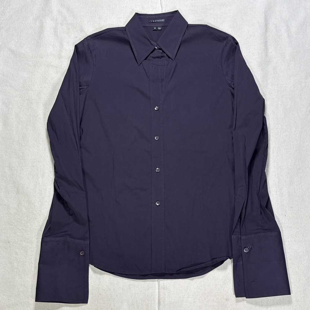 Theory Shirt Sylvain Dress Shirt Dark Eggplant Purple Iridescence Mens Medium